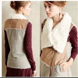 Saturday Sunday Anthropologie Faux Suede Sherpa Moto Long Zip Vest Cozy Western
